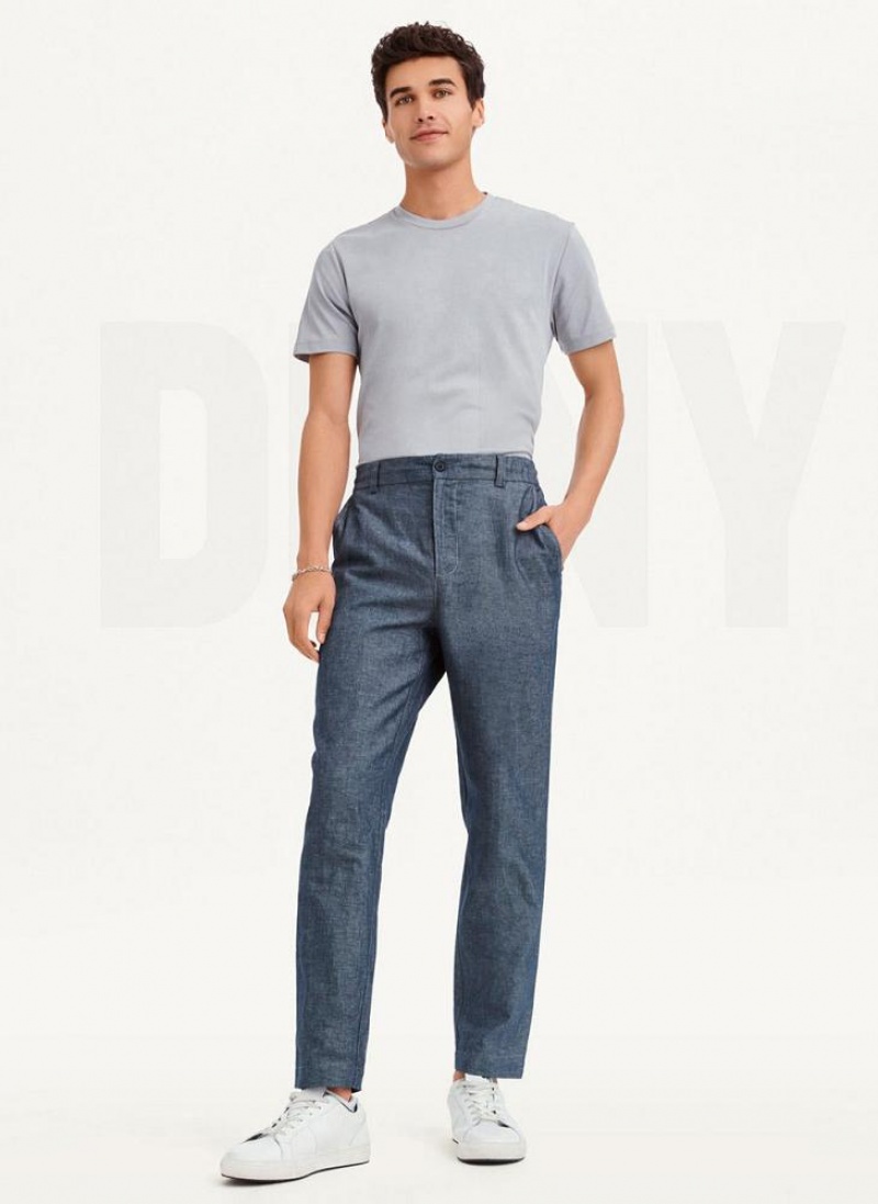 Navy Men's DKNY Linens Pants | Australia-D1114
