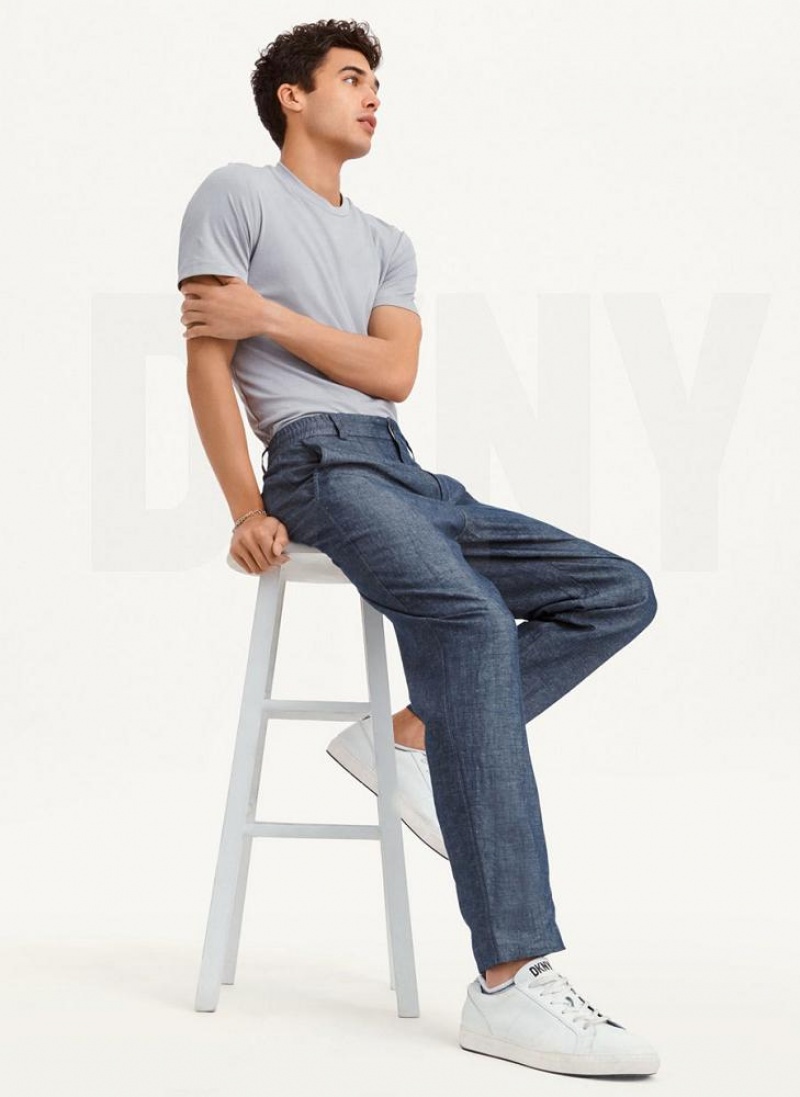 Navy Men's DKNY Linens Pants | Australia-D1114