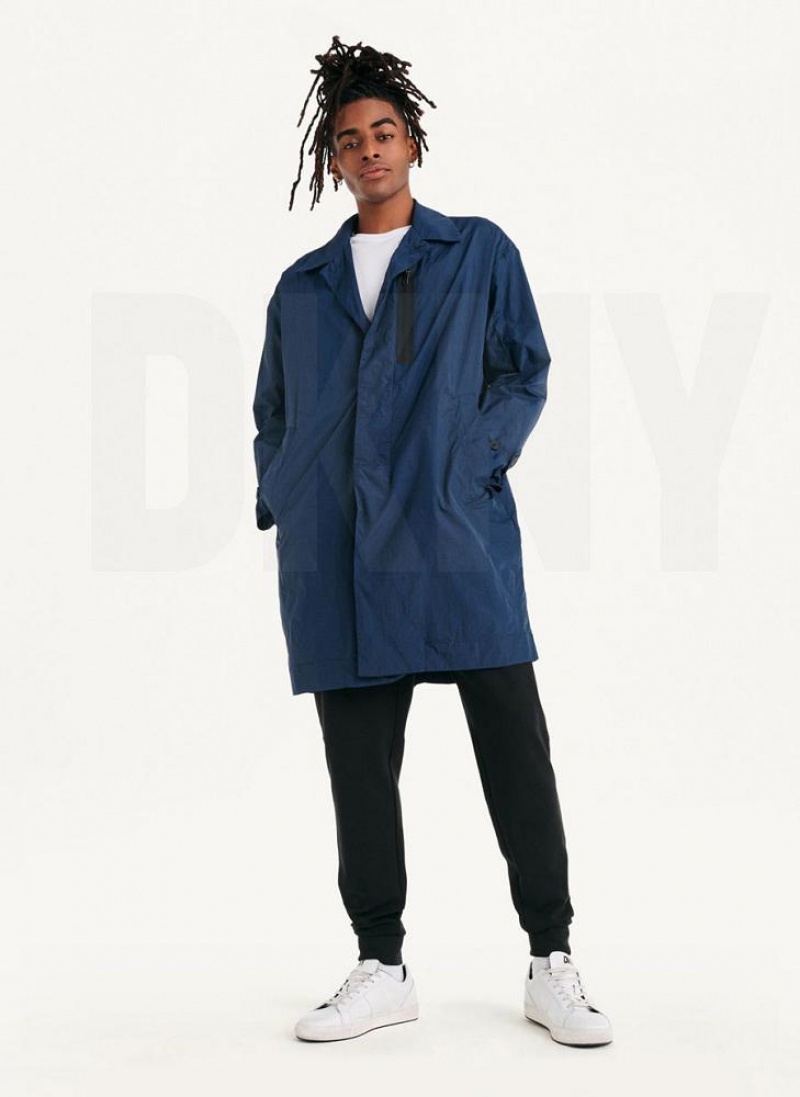 Navy Men's DKNY Nylon Collared Trench Jackets | Australia-D0657