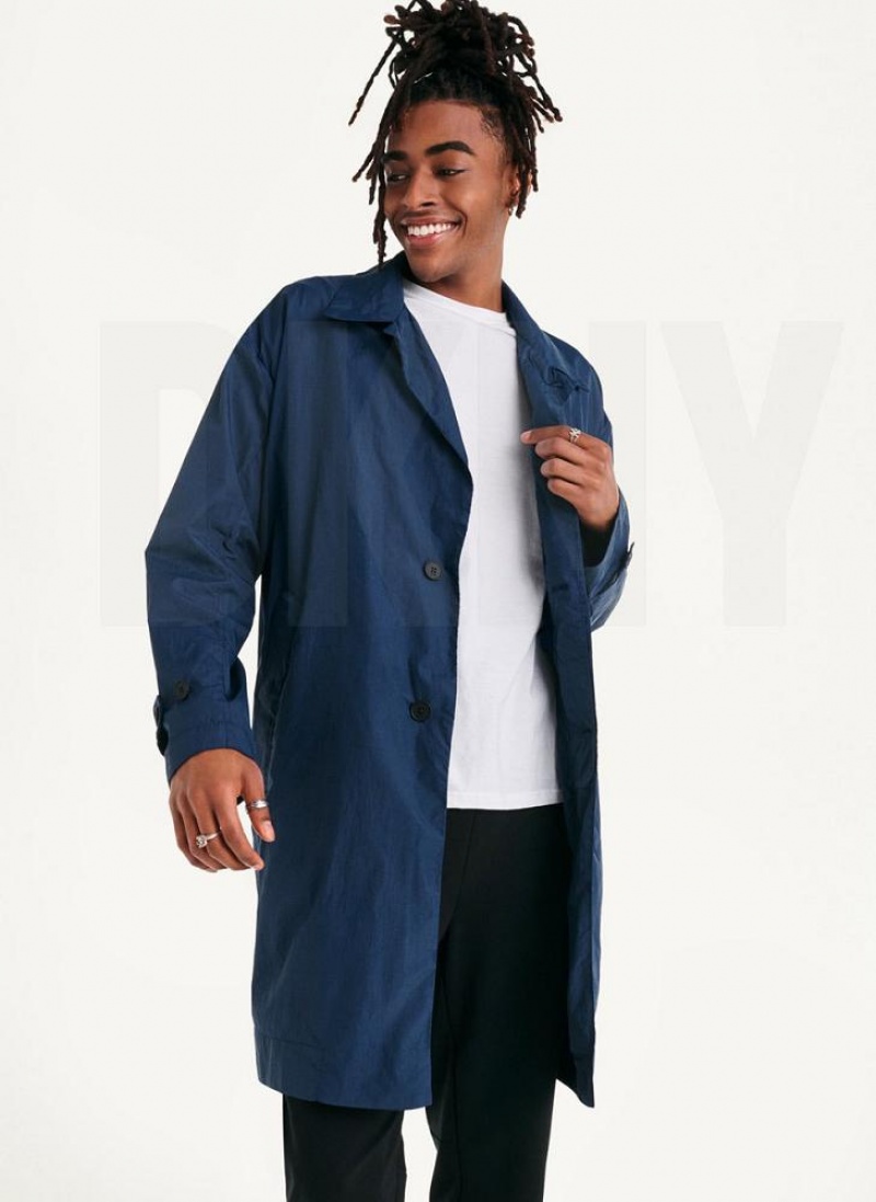 Navy Men's DKNY Nylon Collared Trench Jackets | Australia-D0657