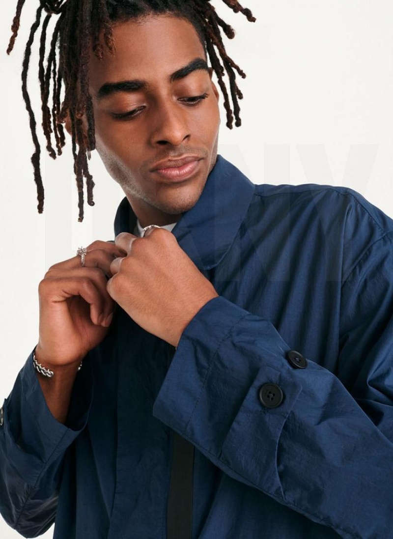 Navy Men's DKNY Nylon Collared Trench Jackets | Australia-D0657
