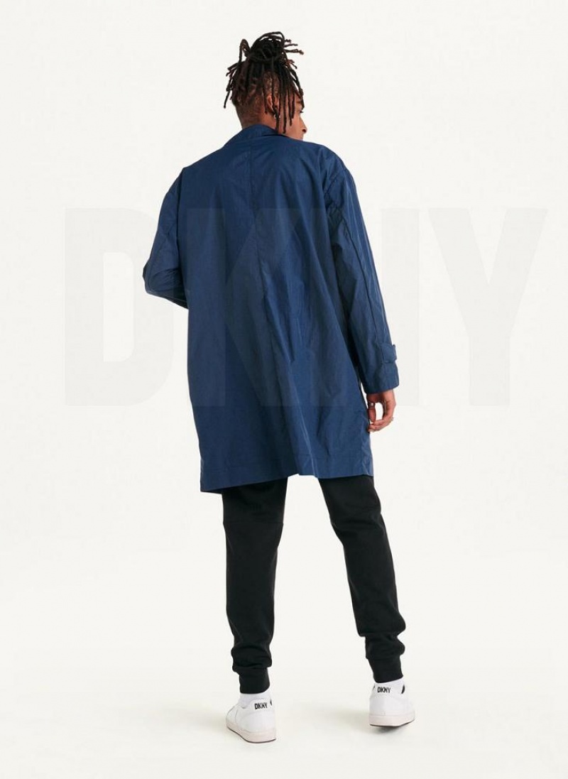 Navy Men's DKNY Nylon Collared Trench Jackets | Australia-D0657