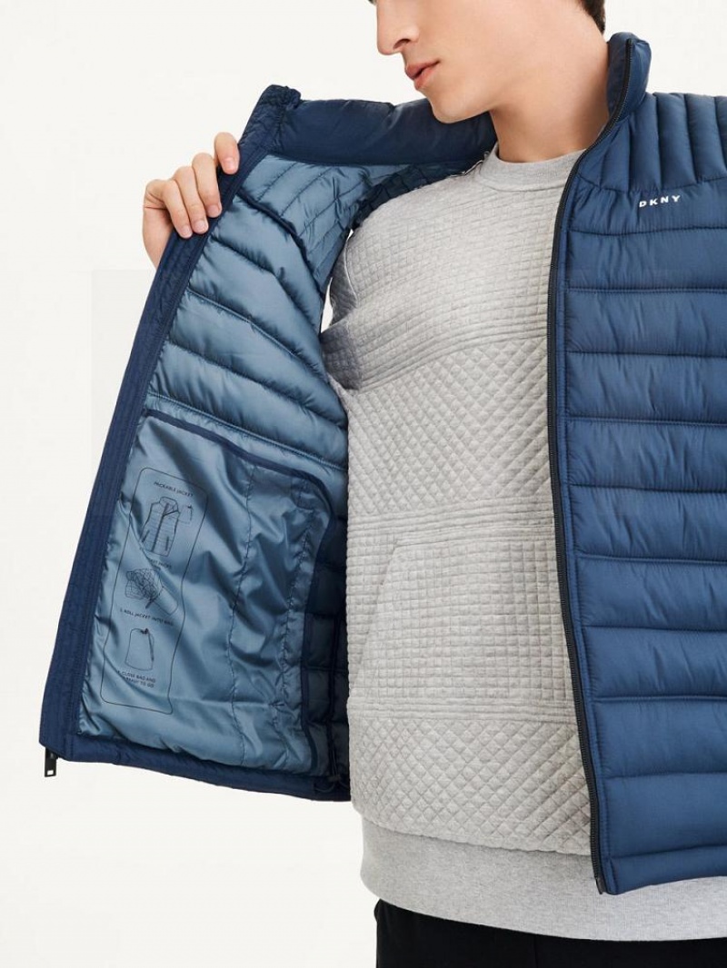 Navy Men's DKNY Packable Quilted Vest Jackets | Australia-D0974