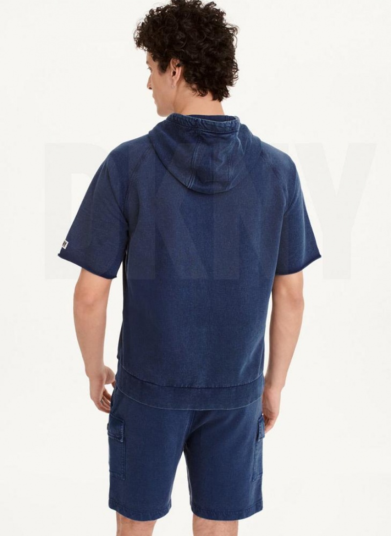 Navy Men's DKNY Short Sleeve Pigment Dye Hoodies | Australia-D0998