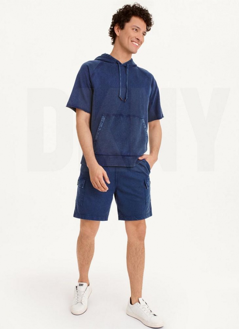 Navy Men's DKNY Short Sleeve Pigment Dye Hoodies | Australia-D0998