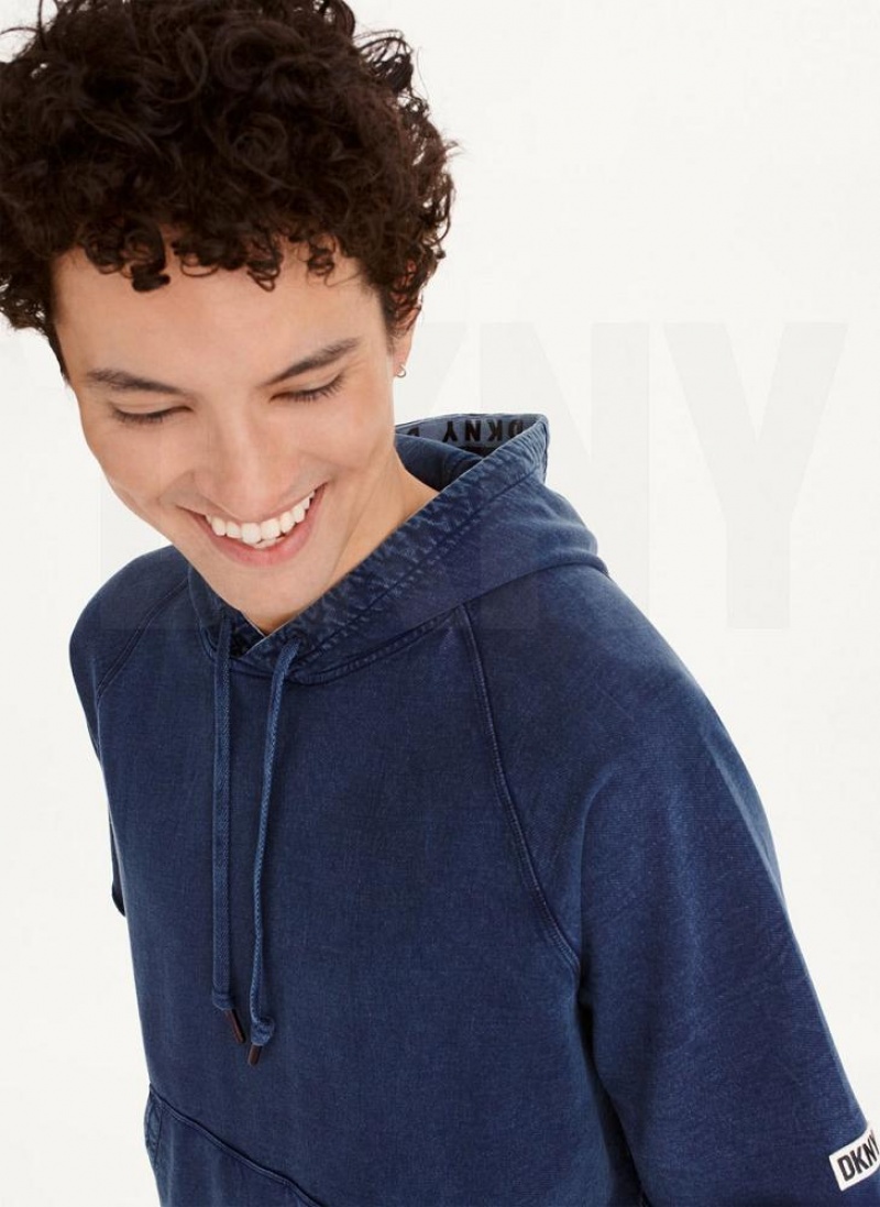 Navy Men's DKNY Short Sleeve Pigment Dye Hoodies | Australia-D0998