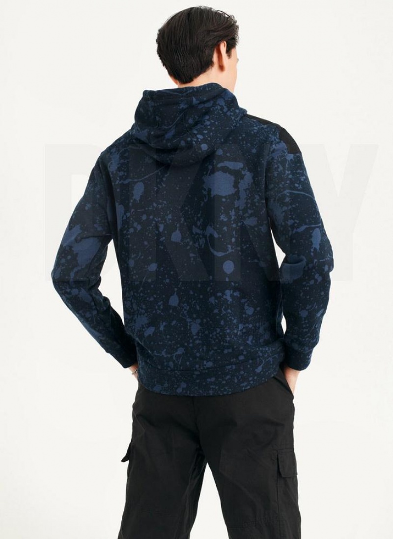Navy Men's DKNY Splat Print Terry Hoodies | Australia-D1475