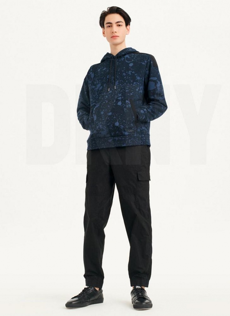 Navy Men's DKNY Splat Print Terry Hoodies | Australia-D1475