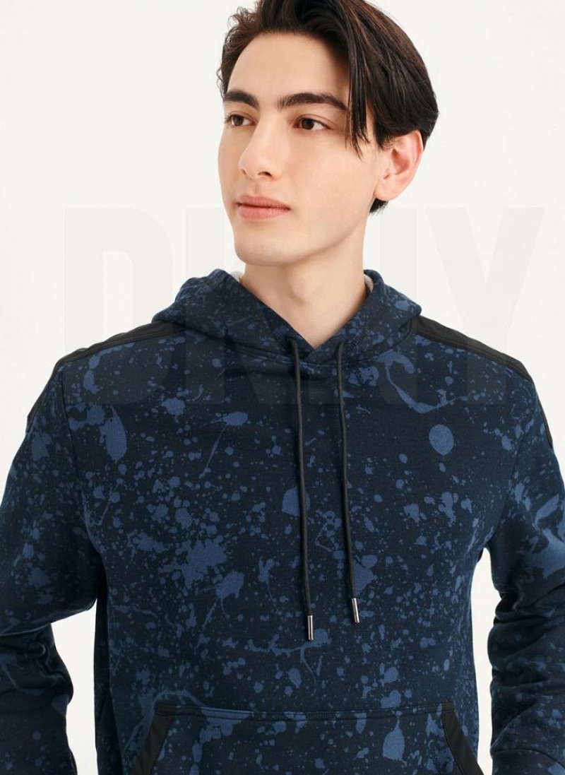 Navy Men's DKNY Splat Print Terry Hoodies | Australia-D1475