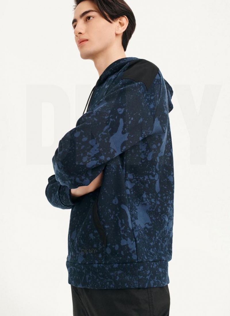 Navy Men's DKNY Splat Print Terry Hoodies | Australia-D1475