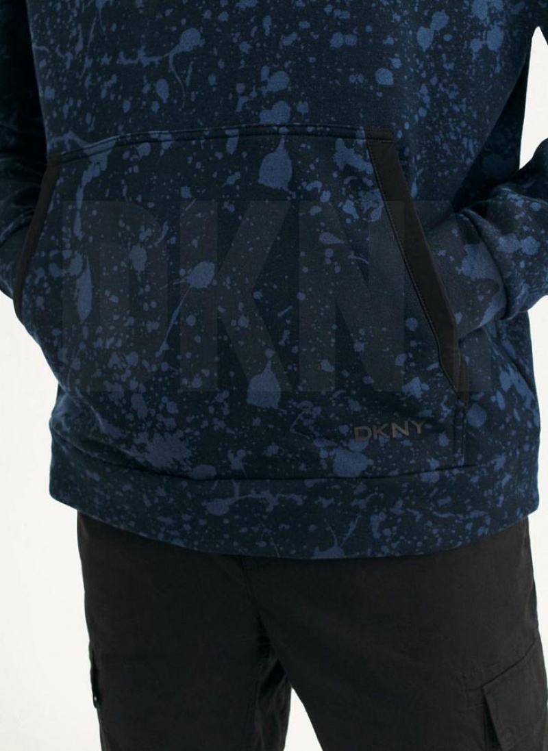 Navy Men's DKNY Splat Print Terry Hoodies | Australia-D1475