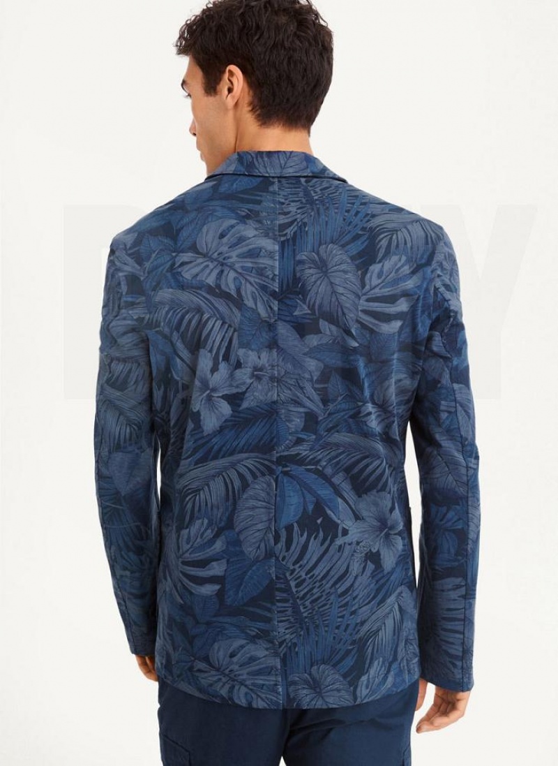 Navy Men's DKNY Tropical Print Blazers | Australia-D1034