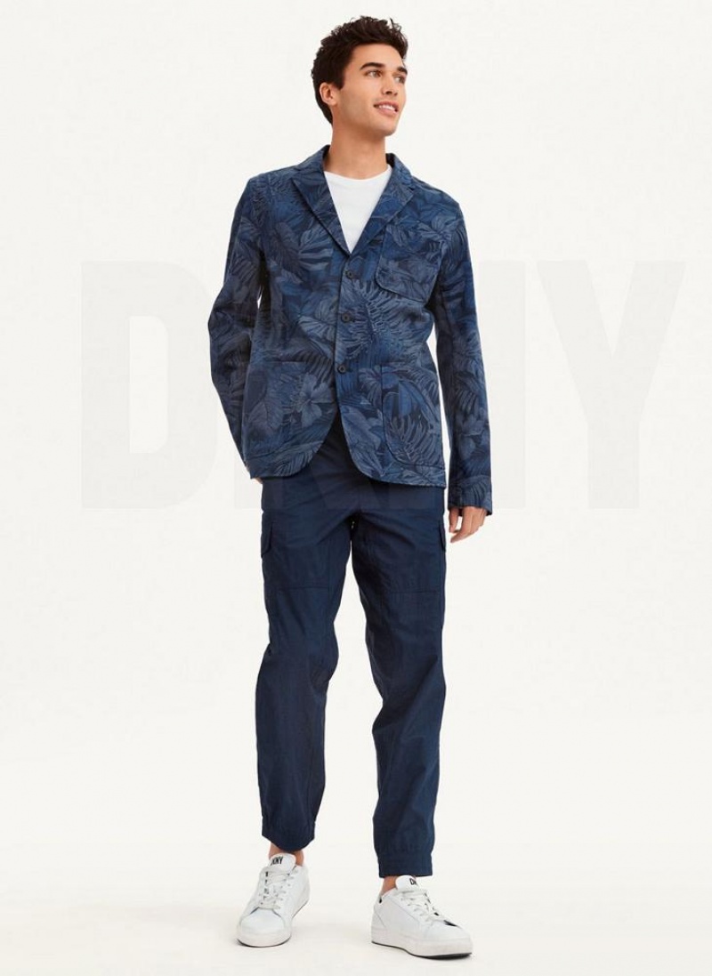 Navy Men's DKNY Tropical Print Blazers | Australia-D1034