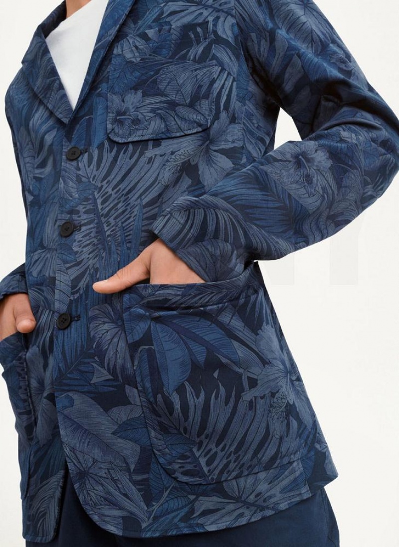 Navy Men's DKNY Tropical Print Blazers | Australia-D1034