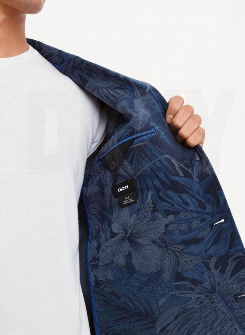 Navy Men's DKNY Tropical Print Blazers | Australia-D1034