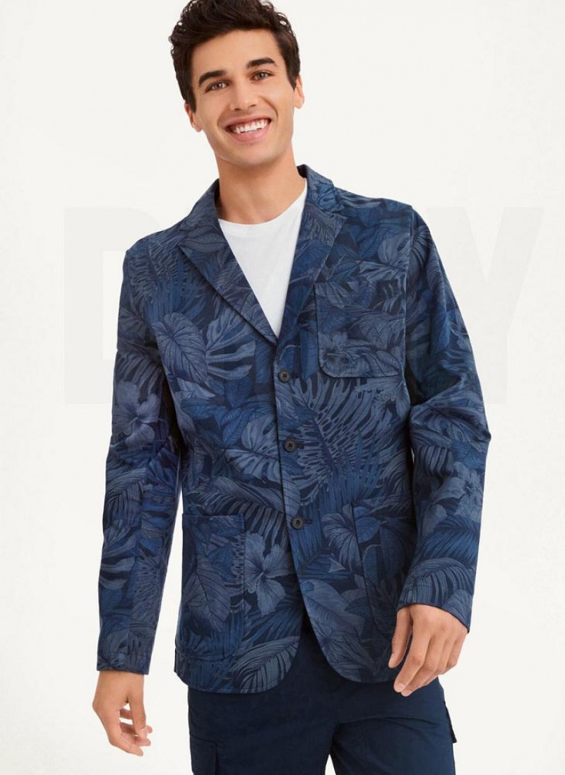 Navy Men\'s DKNY Tropical Print Blazers | Australia-D1034
