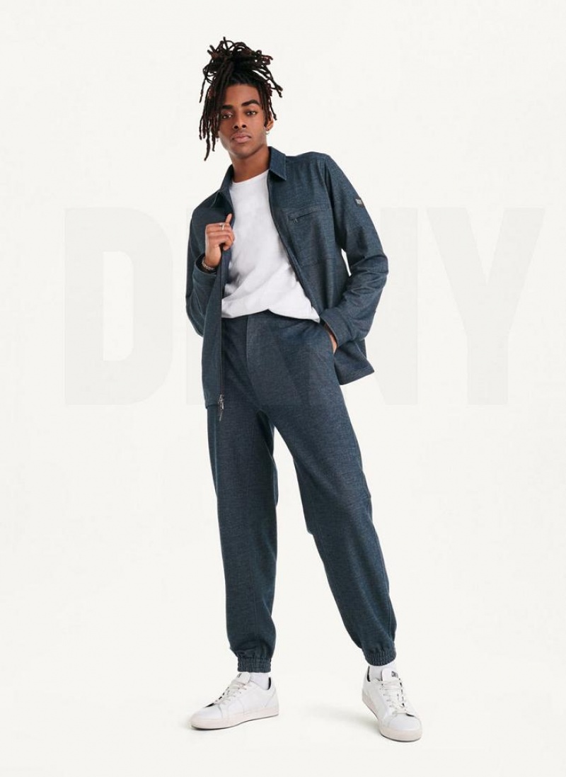 Navy Men's DKNY Twill Knit Joggers | Australia-D1750