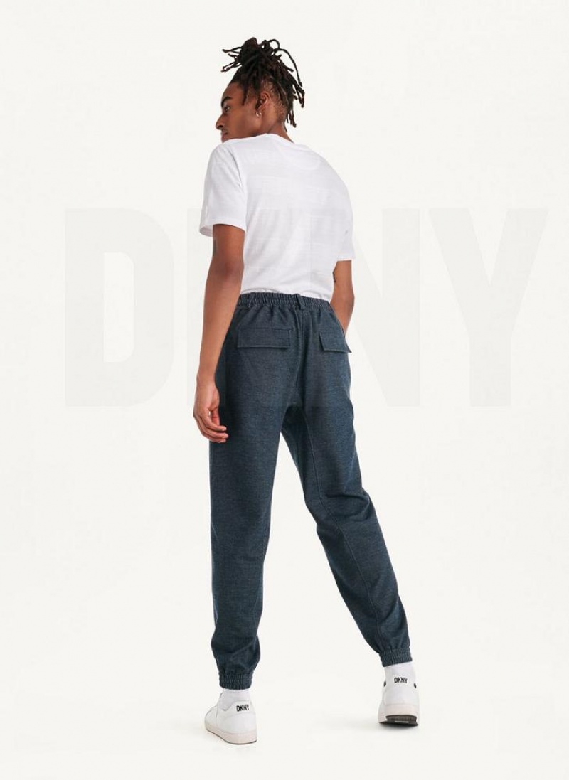 Navy Men's DKNY Twill Knit Joggers | Australia-D1750