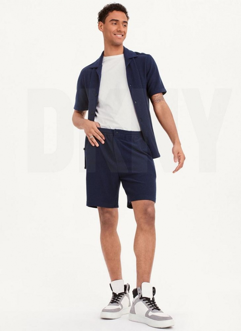 Navy Men's DKNY Vertical Effect Knit Shorts | Australia-D1696