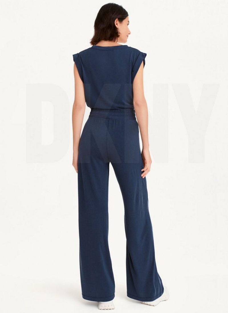 Navy Women's DKNY Relaxed Wide Leg Pants | Australia-D0777