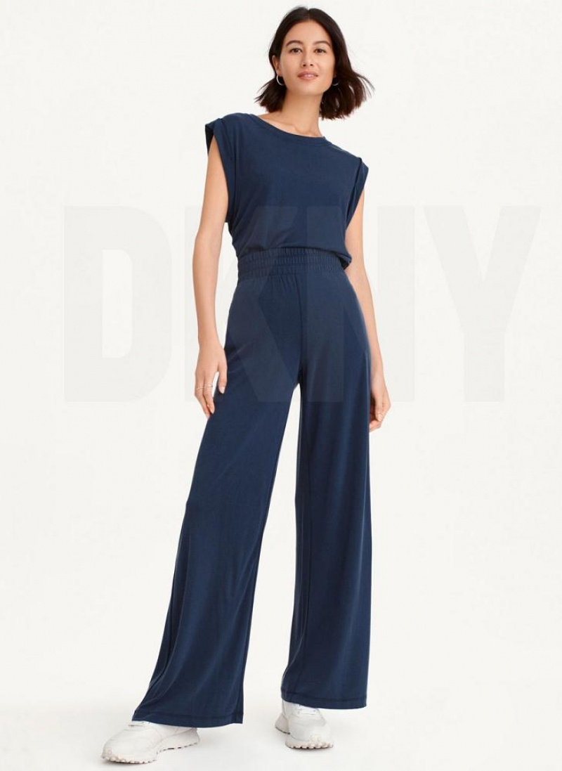 Navy Women's DKNY Relaxed Wide Leg Pants | Australia-D0777