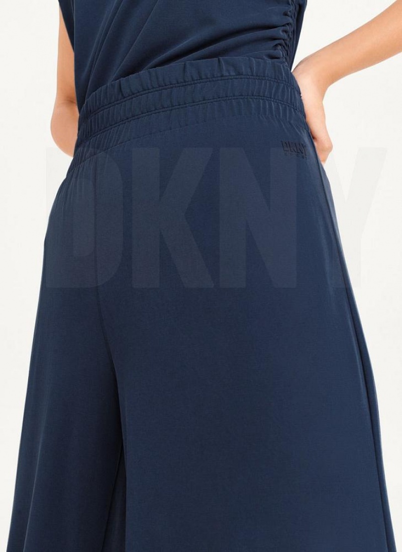 Navy Women's DKNY Relaxed Wide Leg Pants | Australia-D0777