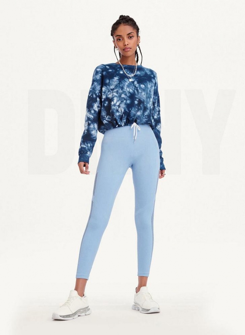 Navy Women's DKNY Tie Dye Crew Neck Pullover With Tie Sweatshirts | Australia-D0871