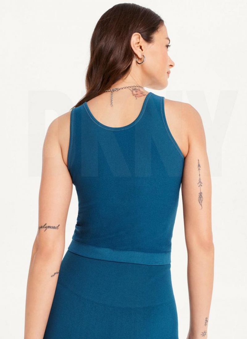 Navy Women's DKNY Twill Seamless Scoop Neck Tank Tops | Australia-D1204