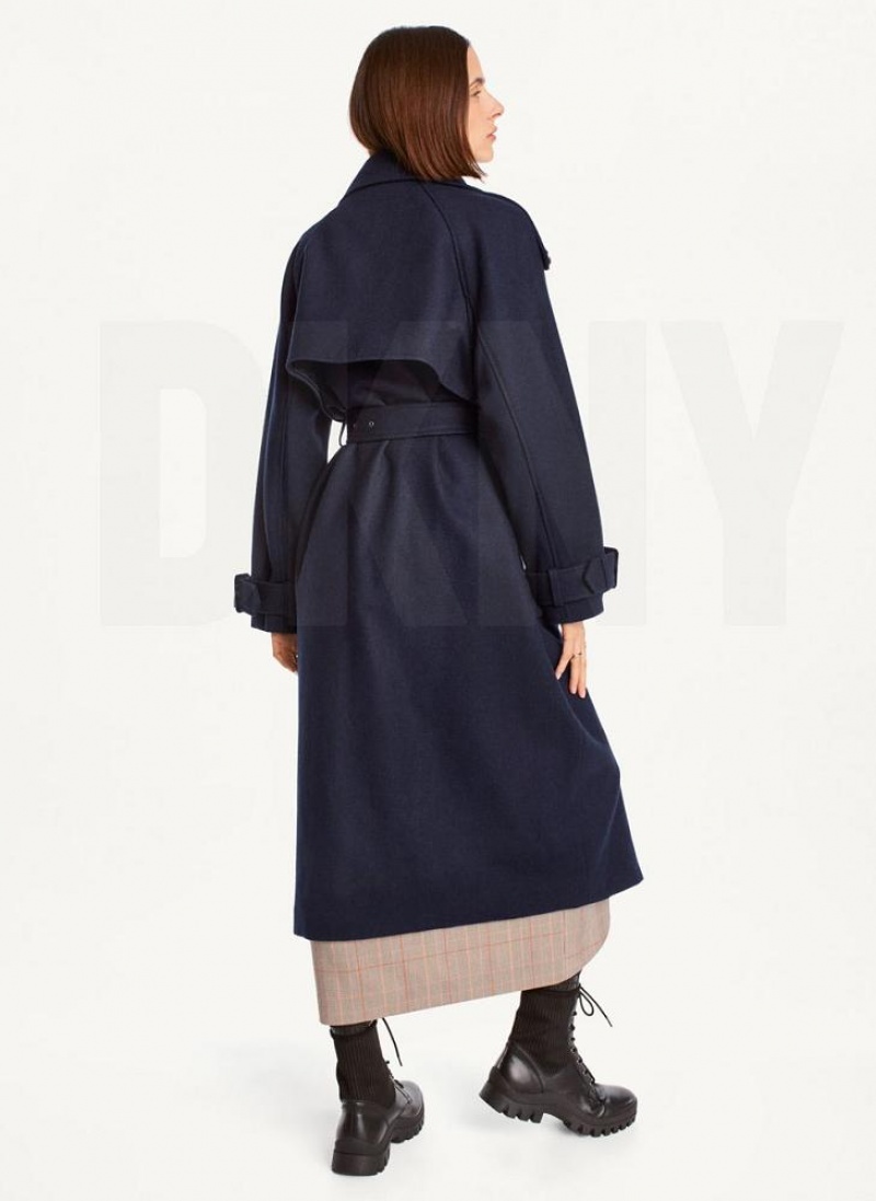 Navy Women's DKNY Wool Trench With Belt Coats | Australia-D1714