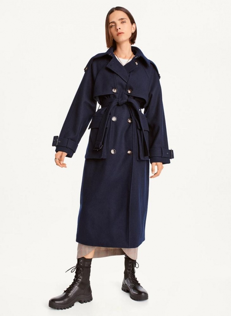 Navy Women's DKNY Wool Trench With Belt Coats | Australia-D1714