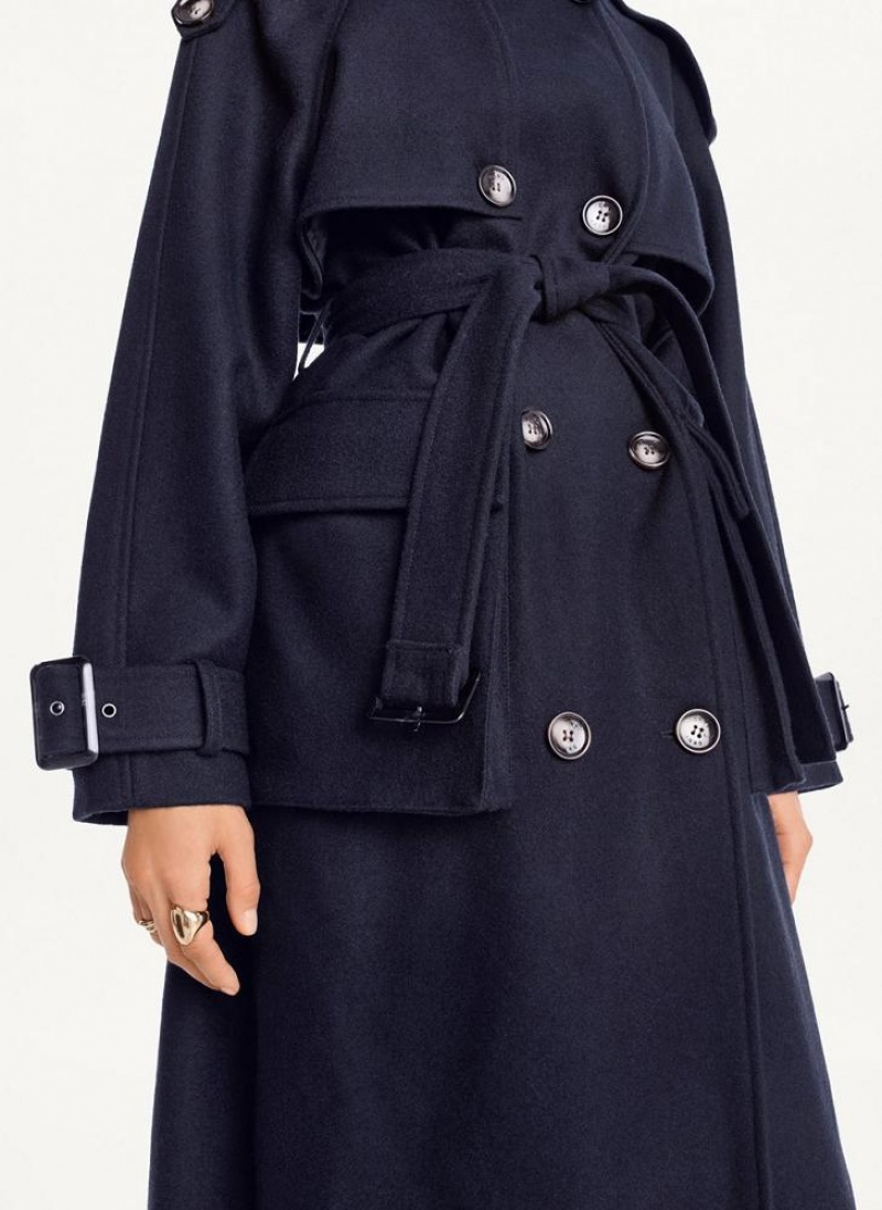 Navy Women's DKNY Wool Trench With Belt Coats | Australia-D1714