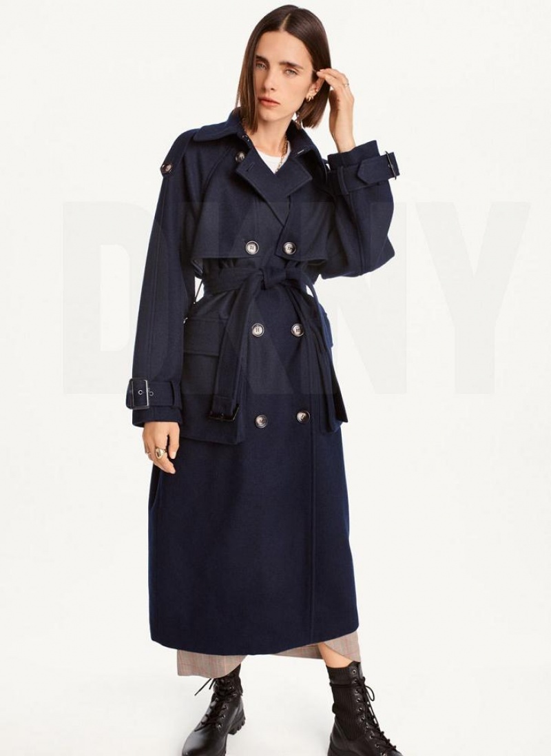 Navy Women\'s DKNY Wool Trench With Belt Coats | Australia-D1714