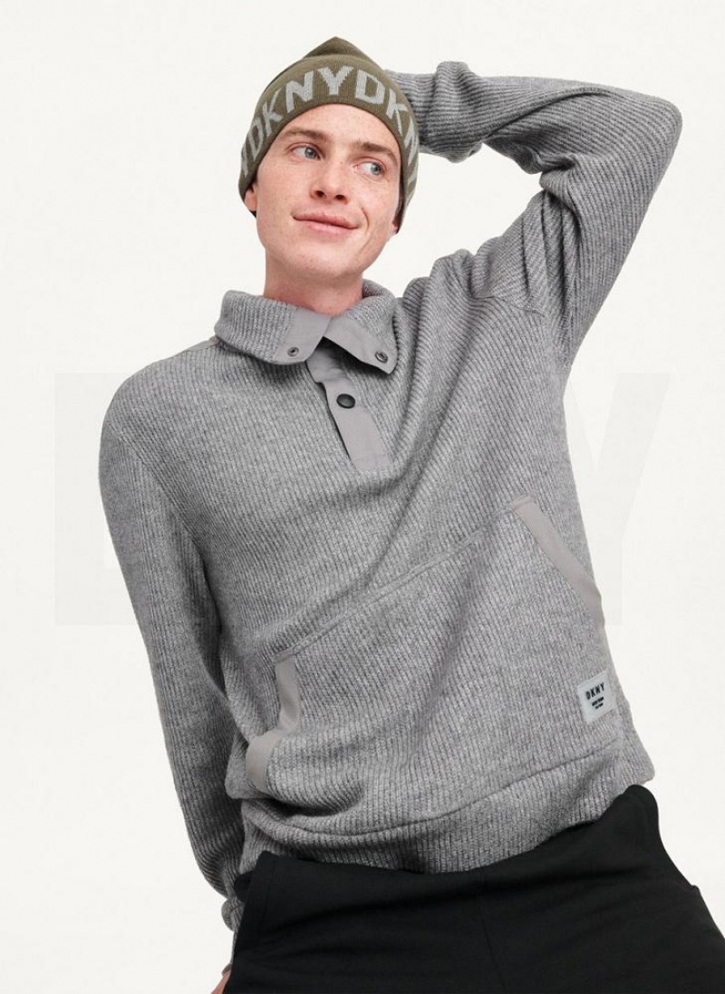 Olive Men's DKNY Brim Logo Beanie | Australia-D0282