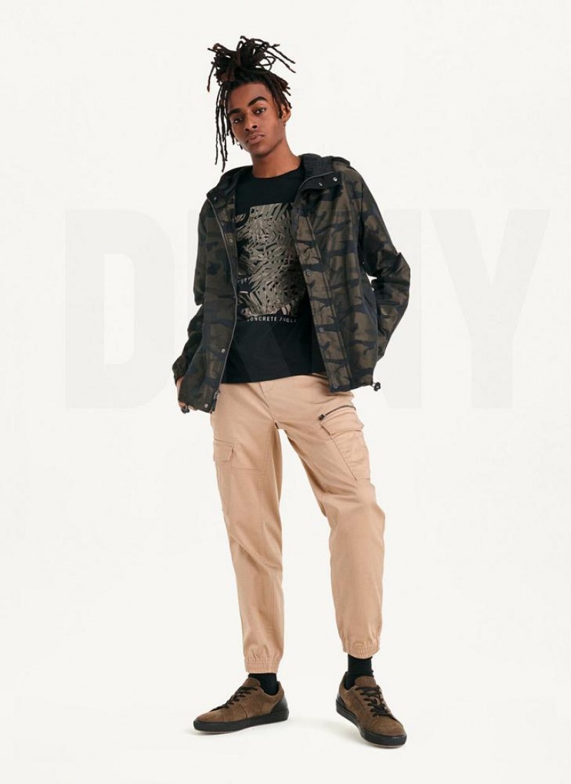 Olive Men's DKNY Camo Hooded Jackets | Australia-D1290