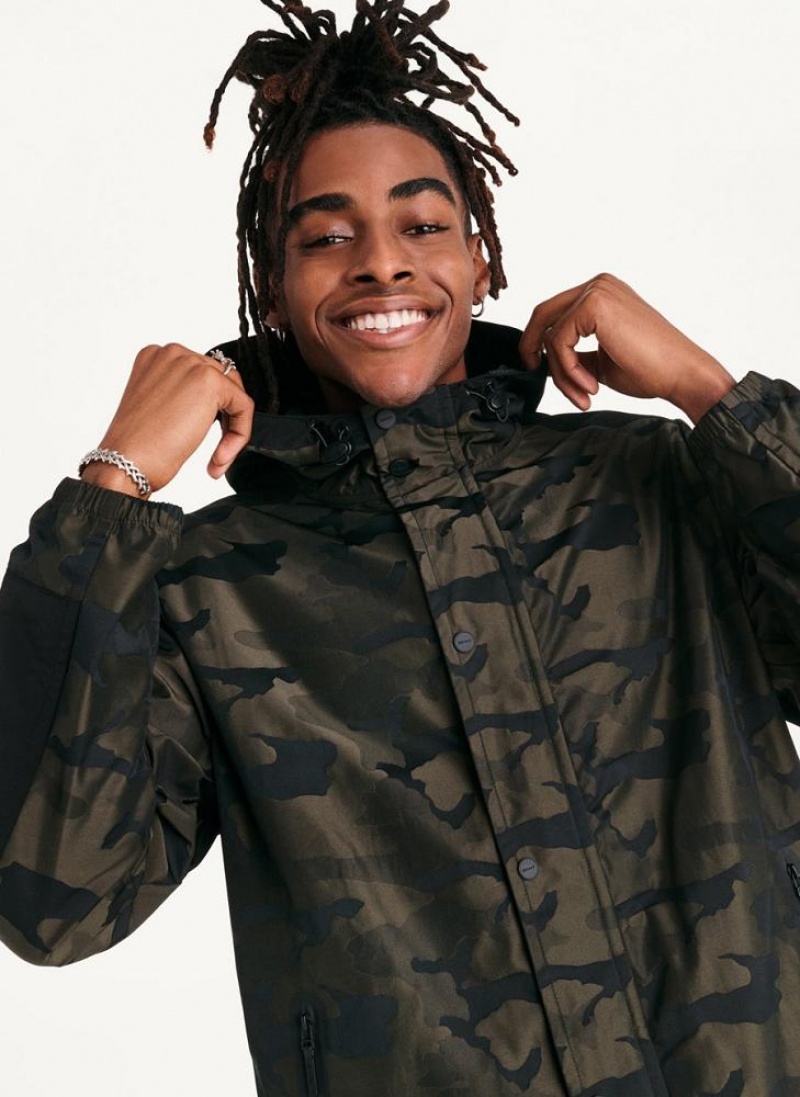 Olive Men's DKNY Camo Hooded Jackets | Australia-D1290