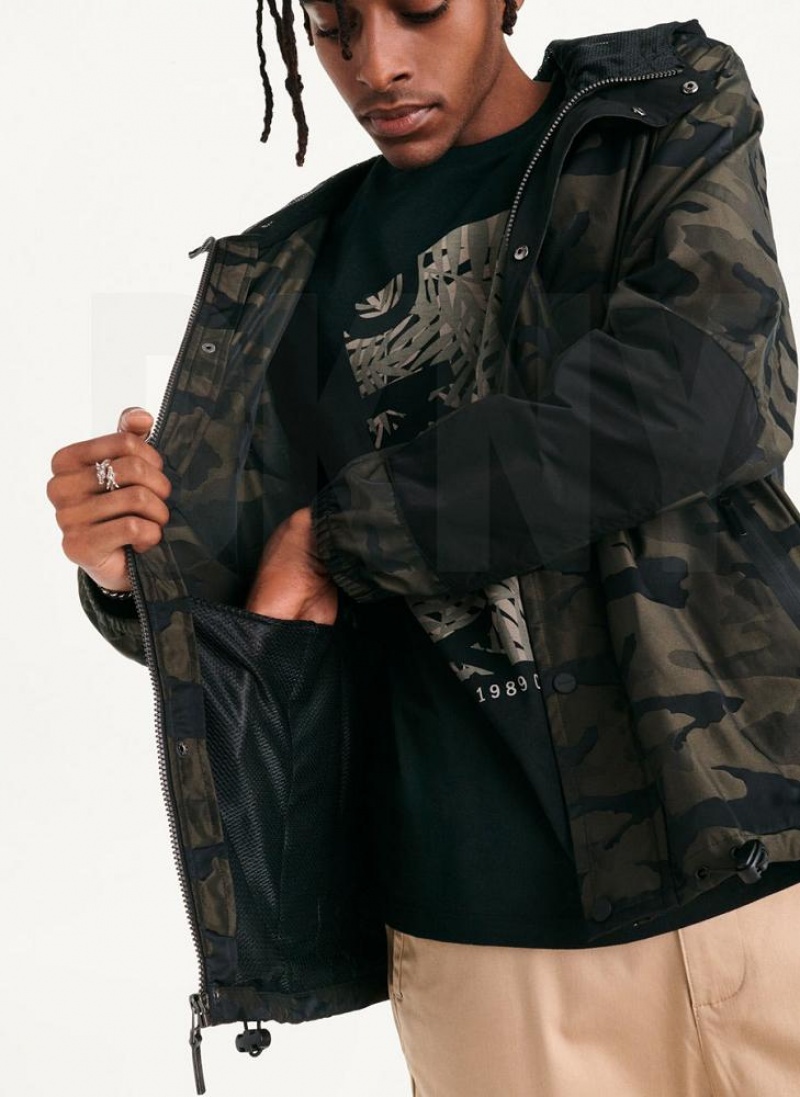 Olive Men's DKNY Camo Hooded Jackets | Australia-D1290