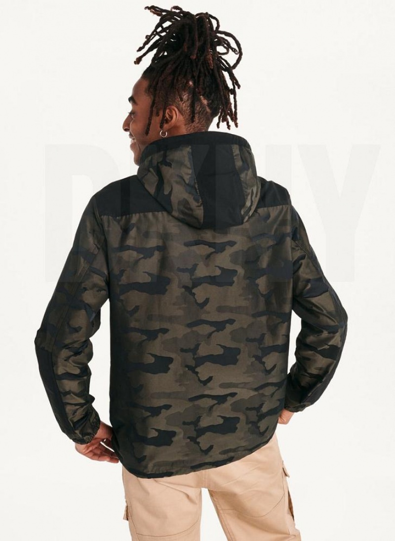 Olive Men's DKNY Camo Hooded Jackets | Australia-D1290