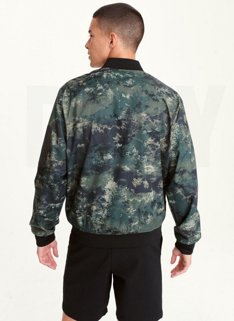 Olive Men's DKNY Leaf Camo Bomber Jackets | Australia-D0109