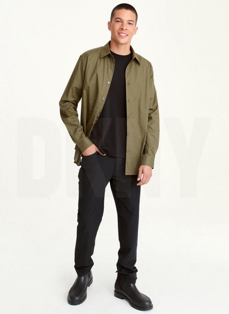 Olive Men's DKNY Long Sleeve Button Down Shirts | Australia-D0169