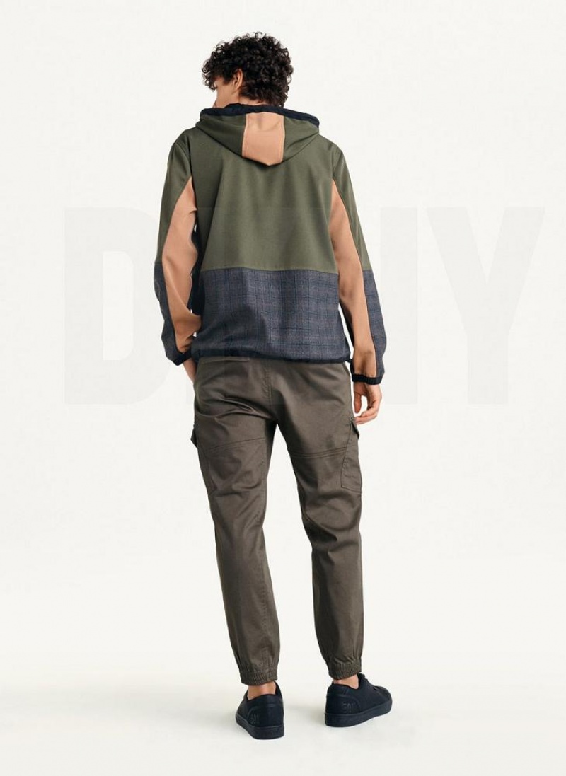 Olive Men's DKNY Long Sleeve Mixed Media Hooded Jackets | Australia-D1763