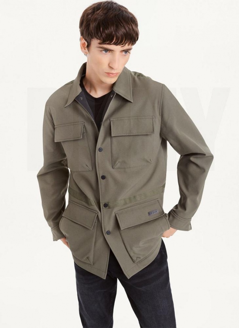 Olive Men\'s DKNY Ls Chore Tech Fleece Jackets | Australia-D0309