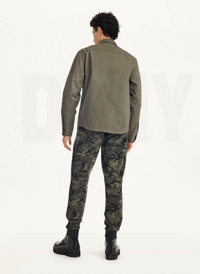 Olive Men's DKNY Mixed Media PockeT-Shirt Jackets | Australia-D0390
