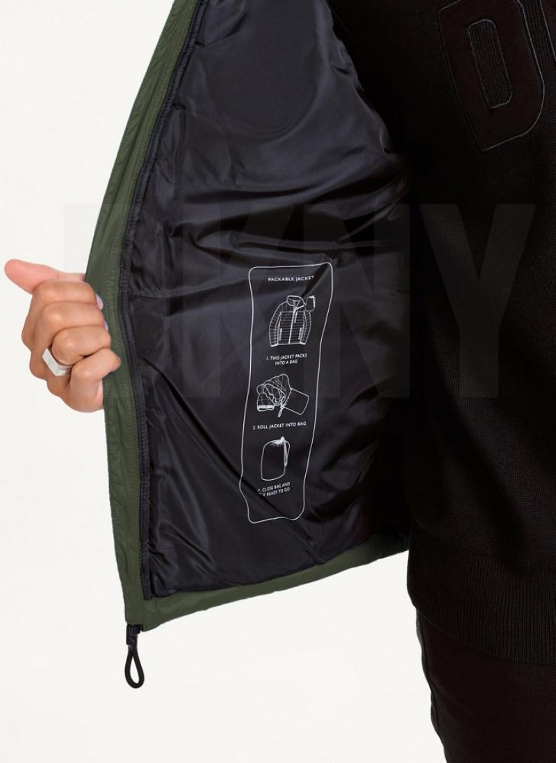 Olive Men's DKNY Packable Puffer Jacket | Australia-D1625
