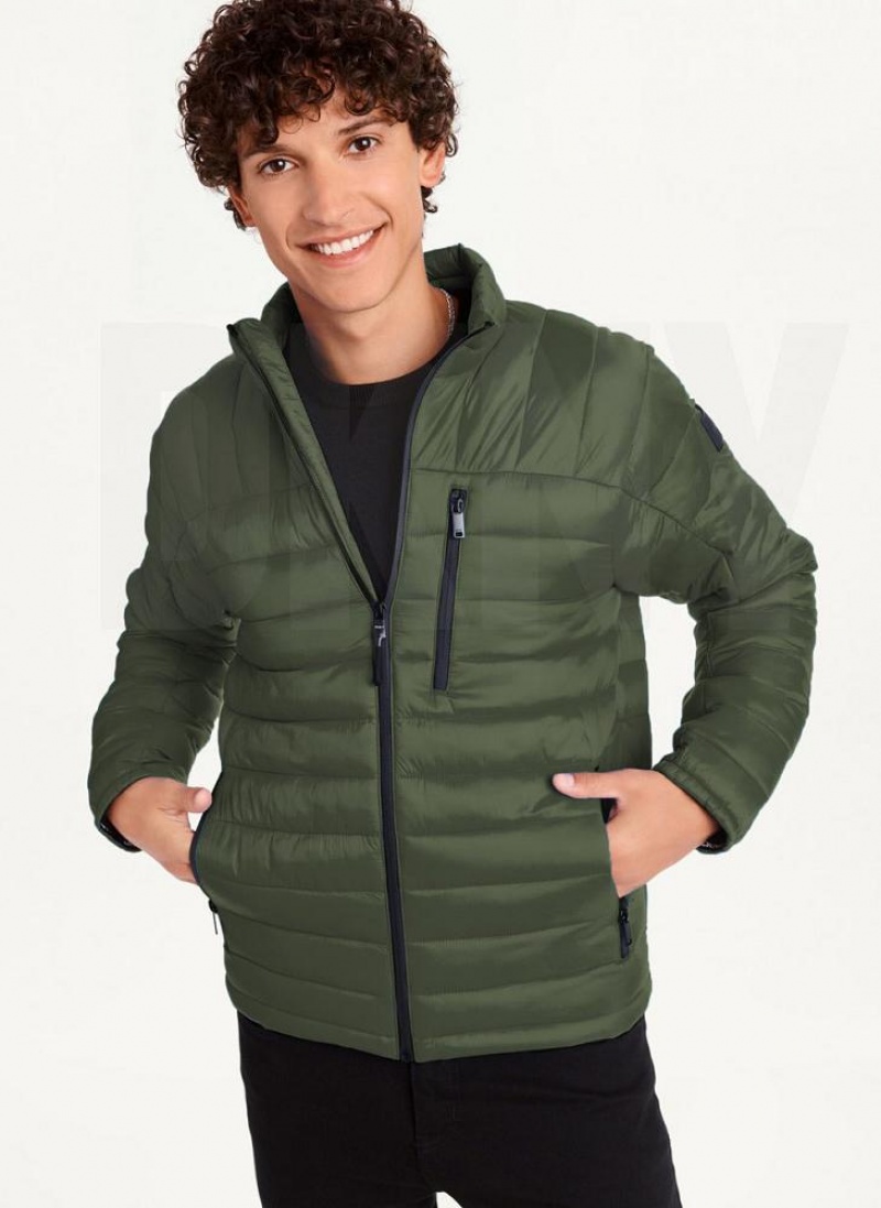 Olive Men\'s DKNY Packable Puffer Jacket | Australia-D1625