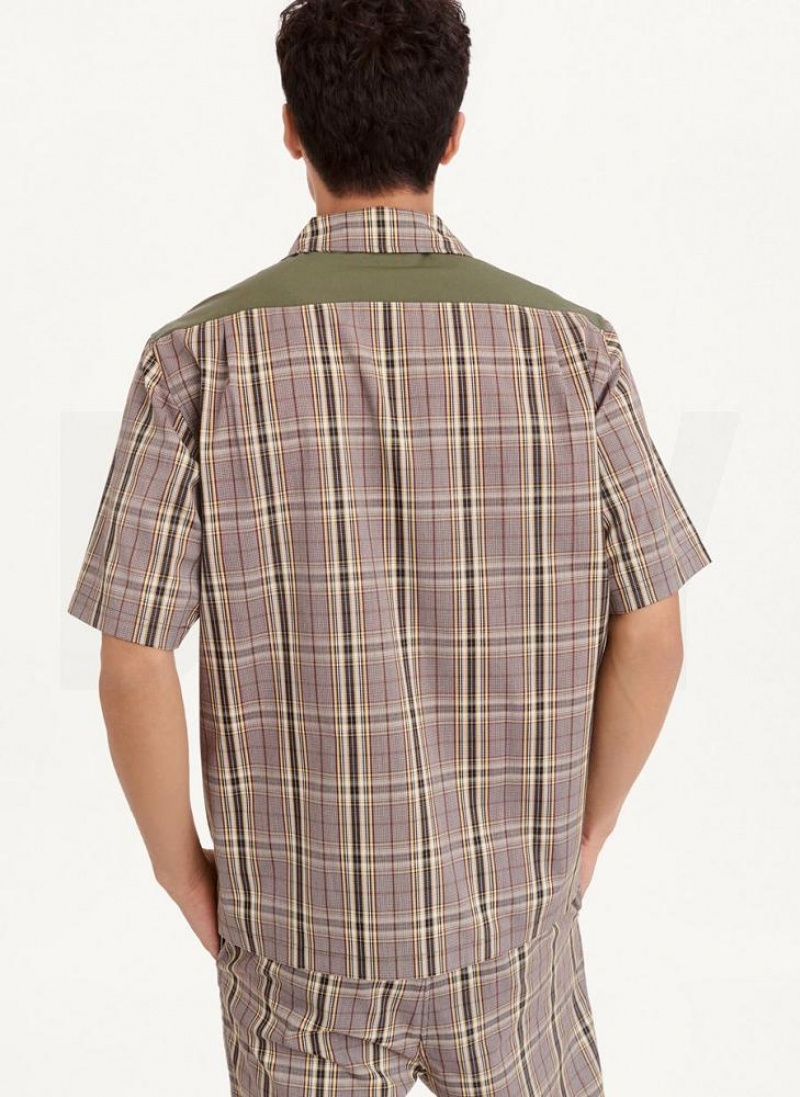 Olive Men's DKNY Plaid/Solid Mixed Short Sleeve Knit Shirts | Australia-D1594