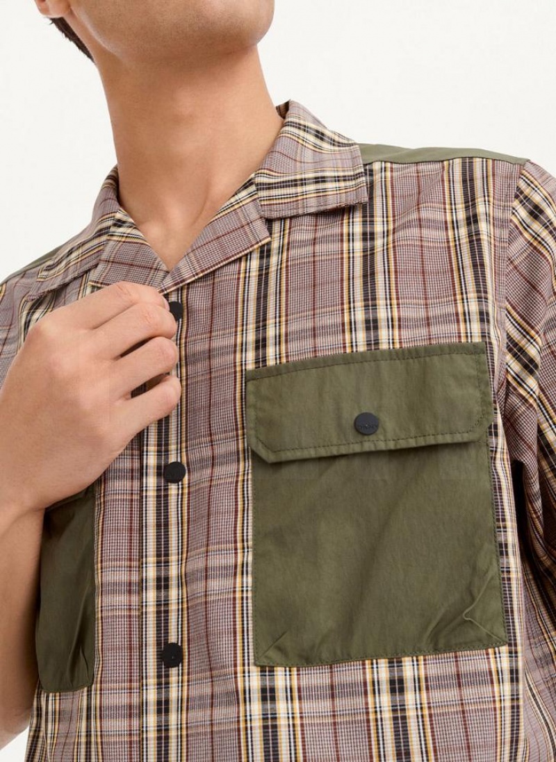 Olive Men's DKNY Plaid/Solid Mixed Short Sleeve Knit Shirts | Australia-D1594