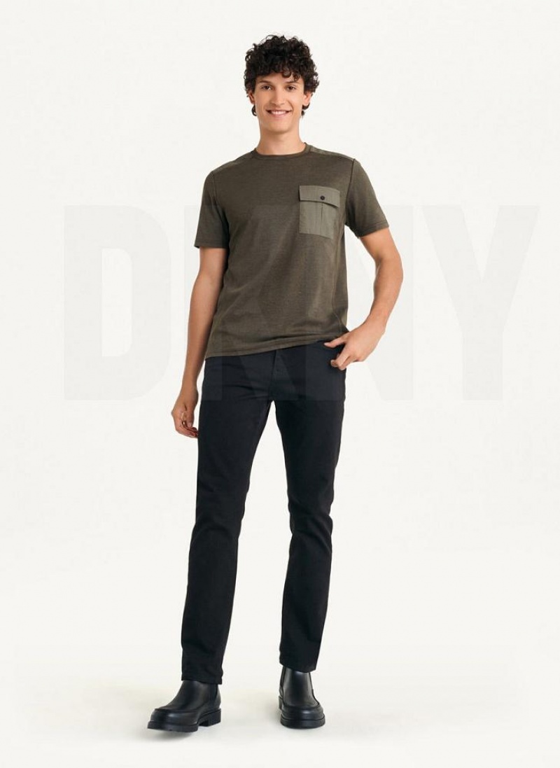 Olive Men's DKNY Solid Pique Crewneck T Shirts | Australia-D0130