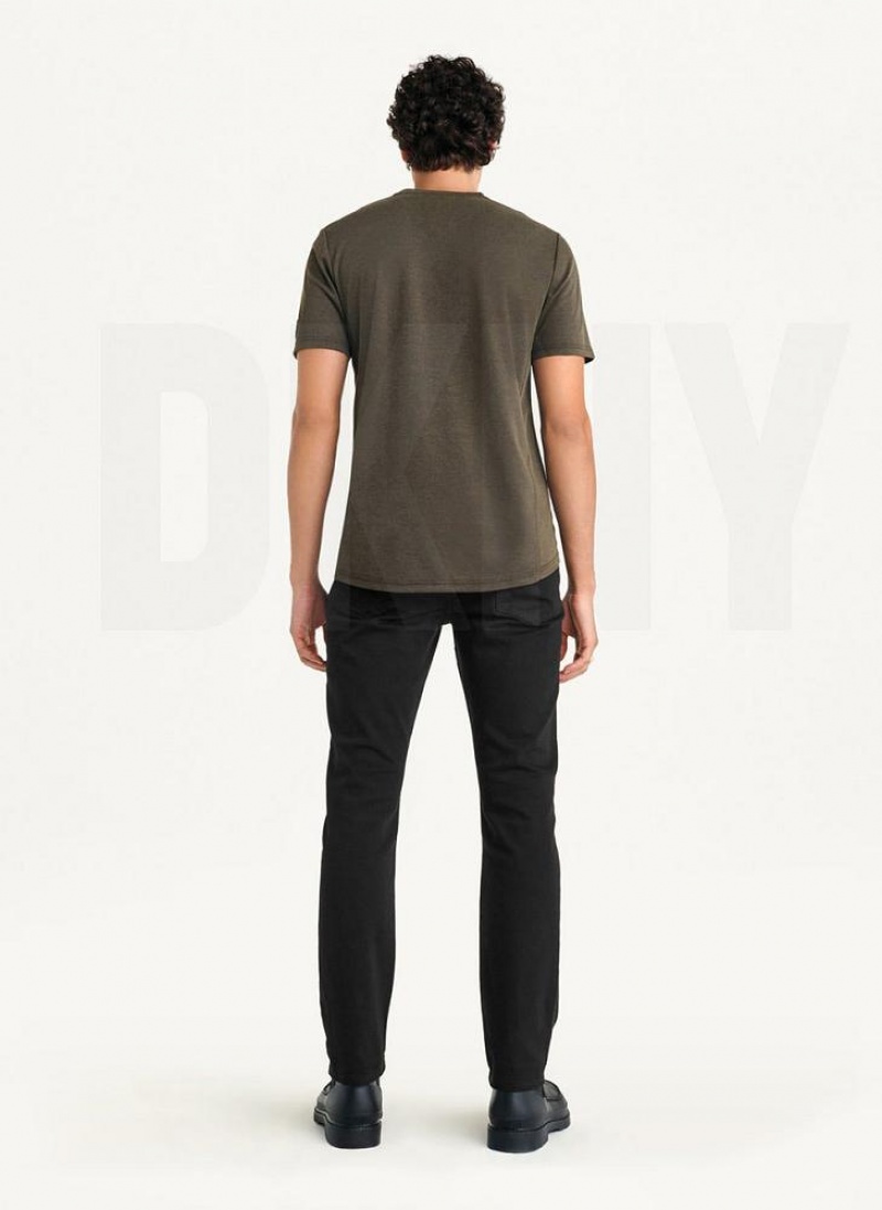 Olive Men's DKNY Solid Pique Crewneck T Shirts | Australia-D0130