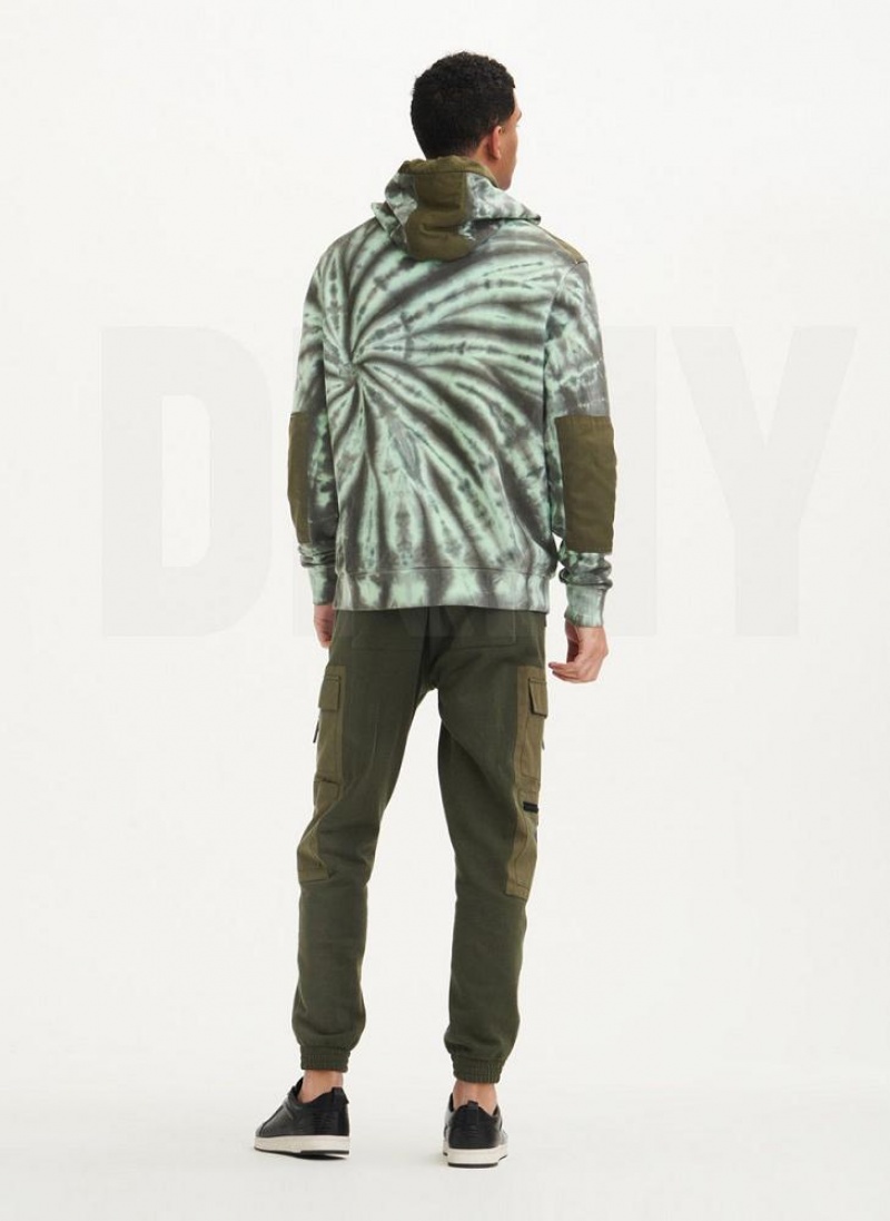 Olive Men's DKNY Tie Dye Mixed Media Hoodies | Australia-D1582