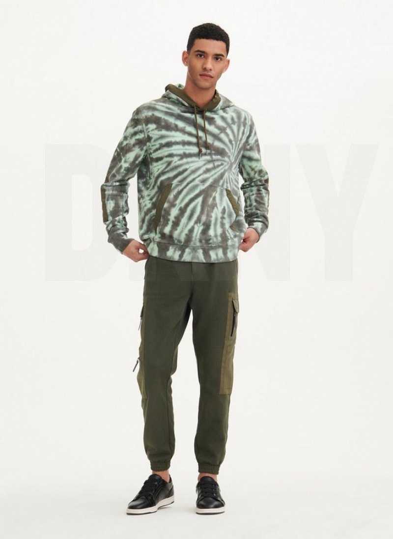 Olive Men's DKNY Tie Dye Mixed Media Hoodies | Australia-D1582